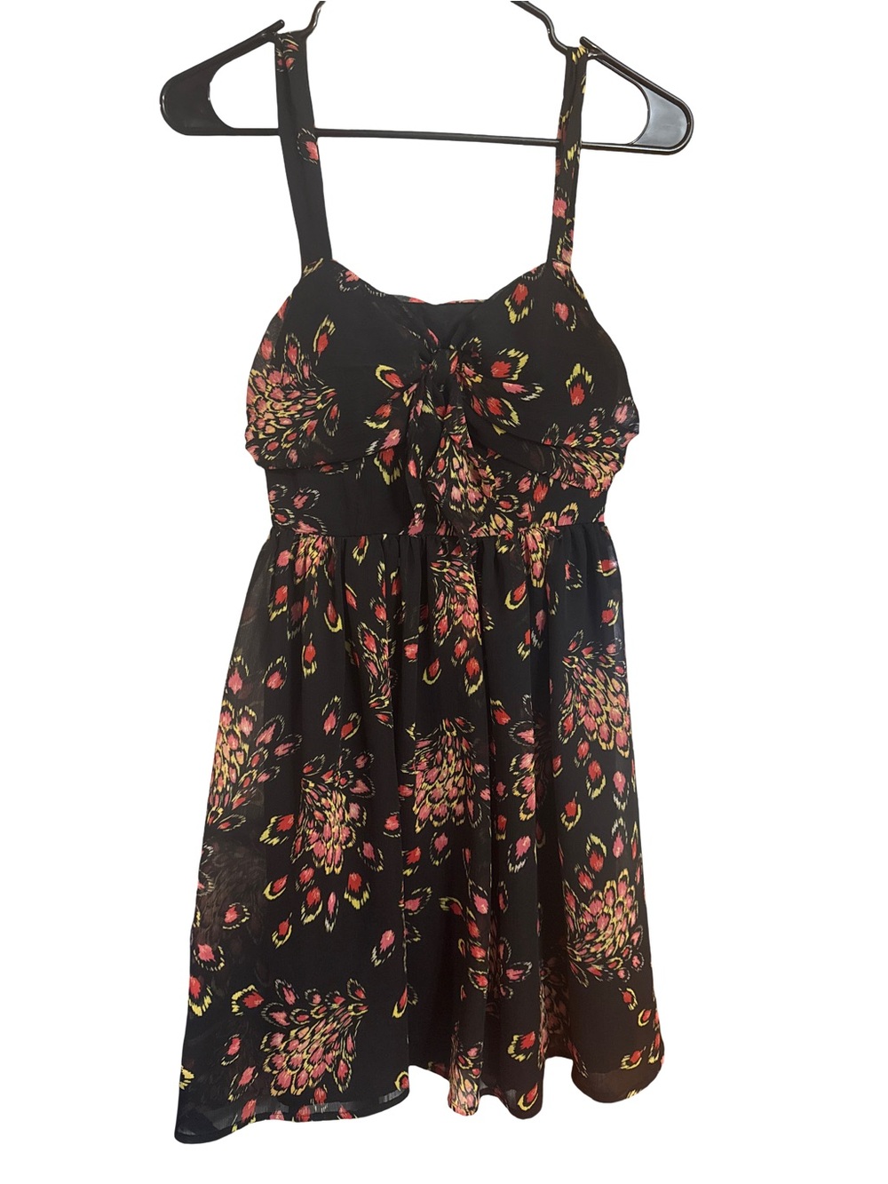 Candie's Black Floral Knot-Front Dress with Pink and Yellow Accents